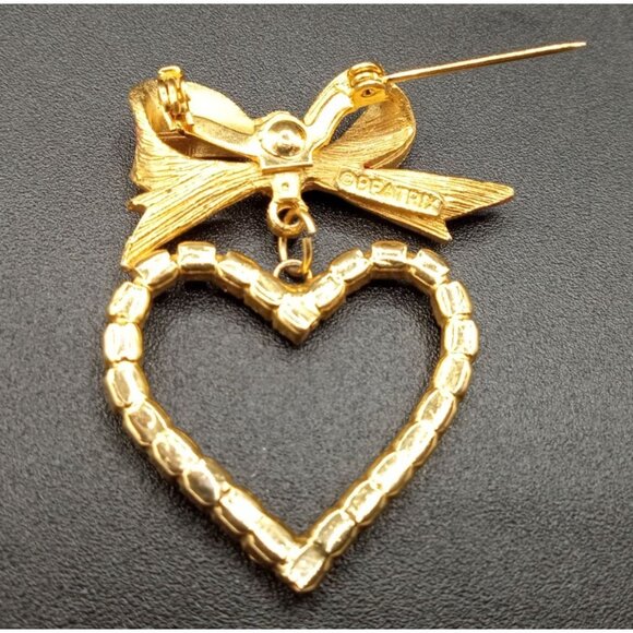 Heart Brooch Pin Beatrix Red Rhinestone Vintage Valentines Day Dangle Accent - Picture 12 of 13